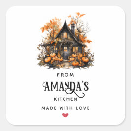 Halloween Haunted House met Pompoenen Keuken Vierkante Sticker