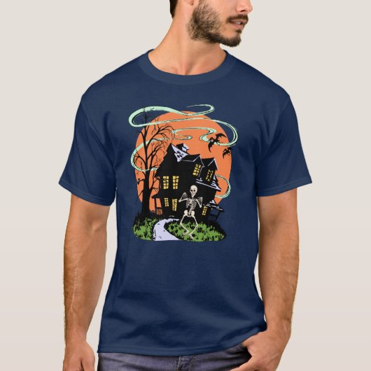 Halloween Haunted House met Skeleton T-shirt (Voorkant)