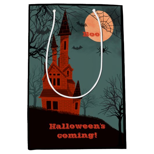 Halloween Haunted House Moon Spooky Fun Medium Cadeauzakje (Voorkant)