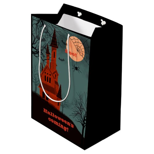Halloween Haunted House Moon Spooky Fun Medium Cadeauzakje (Achterkant Gekanteld)