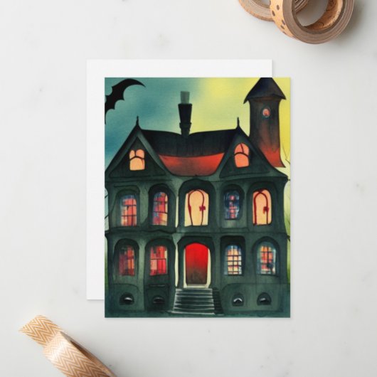 Halloween Haunted House Note-kaarten Notitiekaartje (Voorkant / Achterkant in situ)