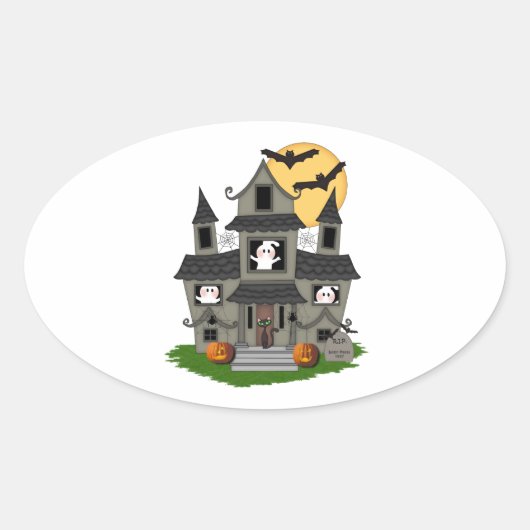 Halloween Haunted House Ovale Sticker (Voorkant)