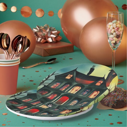 Halloween Haunted House Papieren Bordje (Multi)