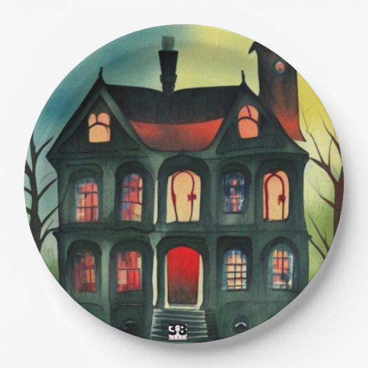 Halloween Haunted House Papieren Bordje (Voorkant)