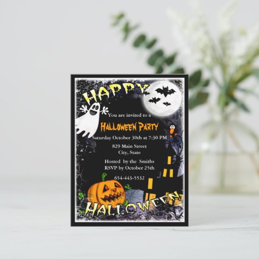 Halloween Haunted House Party Uitnodiging (Staand voorkant)