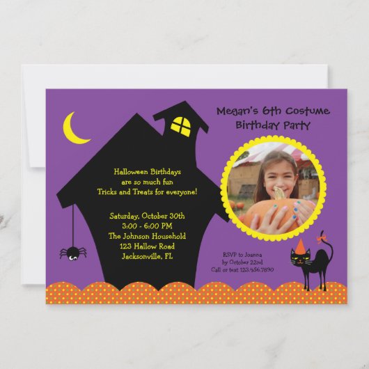 Halloween Haunted House Photo Birthday Invitation Kaart (Voorkant)