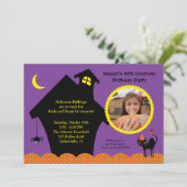 Halloween Haunted House Photo Birthday Invitation Kaart (Staand voorkant)