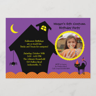 Halloween Haunted House Photo Birthday Invitation Kaart