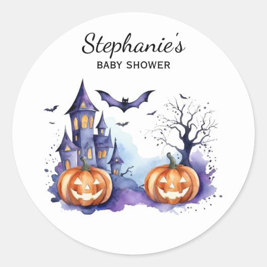 Halloween Haunted House Pumpkin & baby shower Ronde Sticker (Voorkant)
