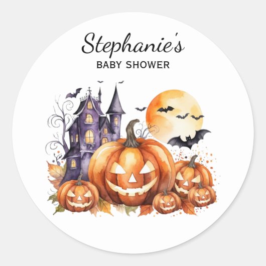 Halloween Haunted House Pumpkin & baby shower      Ronde Sticker (Voorkant)