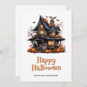 Halloween Haunted House Pumpkins Bats Ghost Feestdagenkaart (Voorkant / Achterkant)