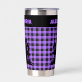 Halloween Haunted House Purple & Black Plaid Name Geïsoleerde Drinkbeker (Links)