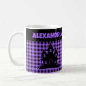 Halloween Haunted House Purple & Black Plaid Name Koffiemok (Links)