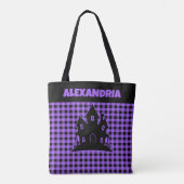 Halloween Haunted House Purple & Black Plaid Name Tote Bag (Achterkant)