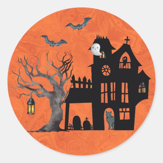 Halloween Haunted House Scene Ronde Sticker (Voorkant)