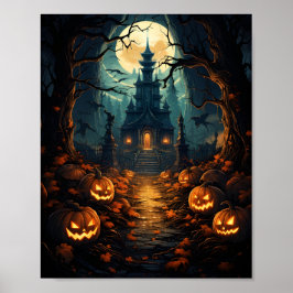 Halloween Haunted House Spooky Autumn Witchy Vibe Poster