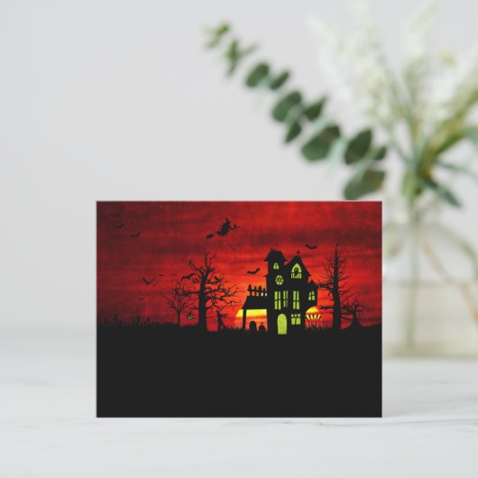 Halloween Haunted House Spooky Scary Witch Briefkaart (Staand voorkant)