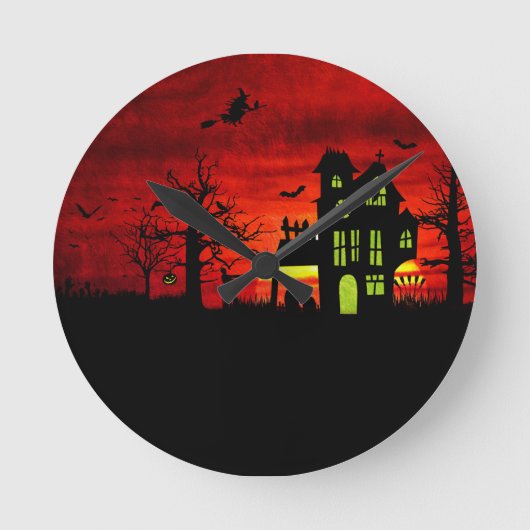 Halloween Haunted House Spooky Scary Witch Ronde Klok (Voorkant)