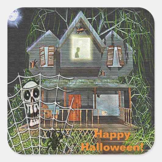 Halloween Haunted House Square Stickers (Voorkant)