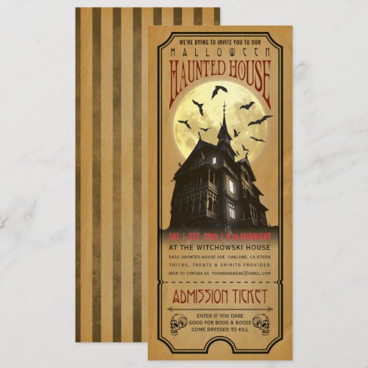 Halloween Haunted House Ticket Invitation Kaart (Voorkant / Achterkant)