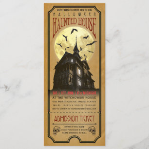 Halloween Haunted House Ticket Invitation Kaart