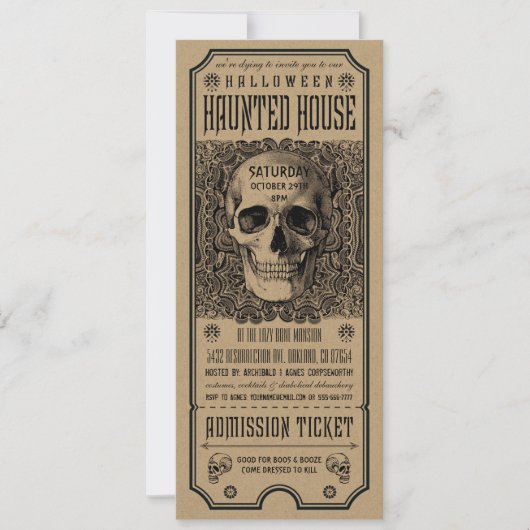 Halloween Haunted House Ticket Invitations Kraft Kaart (Voorkant)