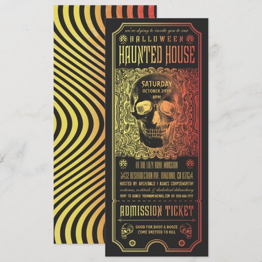 Halloween Haunted House Ticket Invitations v.2 Kaart (Voorkant / Achterkant)