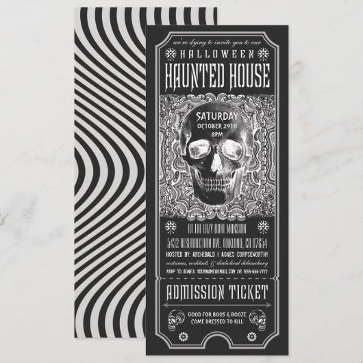 Halloween Haunted House Ticket Invitations v.3 Kaart (Voorkant / Achterkant)