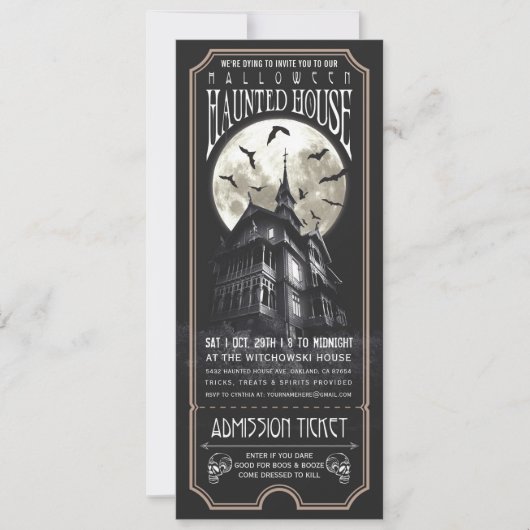 Halloween Haunted House Ticket Uitnodiging (Voorkant)