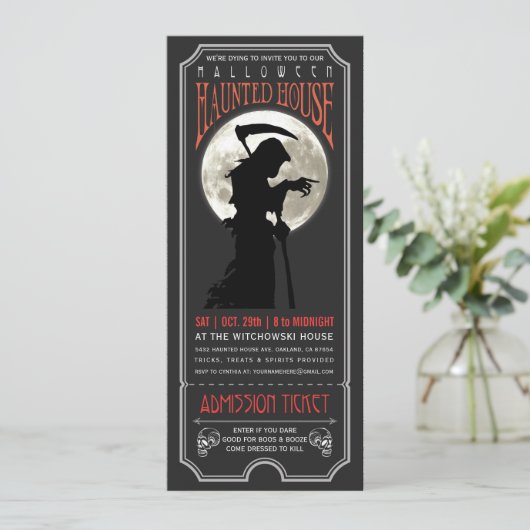 Halloween Haunted House Ticket Uitnodiging (Staand voorkant)