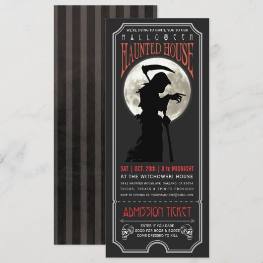 Halloween Haunted House Ticket Uitnodiging (Voorkant / Achterkant)