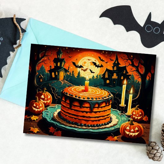 Halloween Haunted House verjaardagstaart Kaart