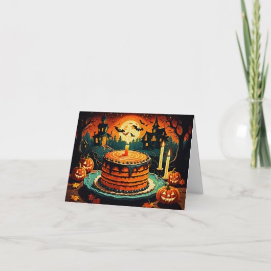 Halloween Haunted House verjaardagstaart Kaart (Voorkant)