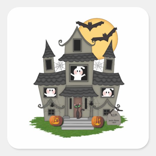 Halloween Haunted House Vierkante Sticker (Voorkant)