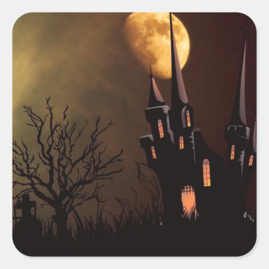 Halloween Haunted House Vierkante Sticker (Voorkant)
