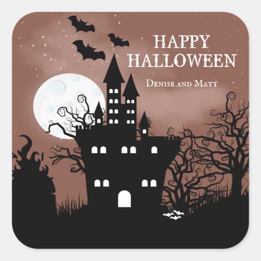 Halloween Haunted House Vierkante Sticker (Voorkant)