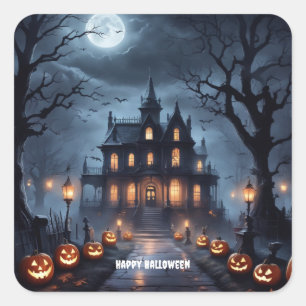 Halloween Haunted House Vierkante Sticker