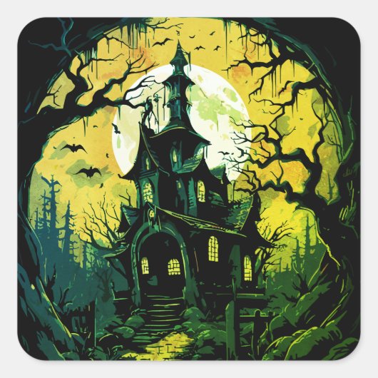 Halloween Haunted House Vierkante Sticker (Voorkant)
