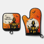 Halloween Haunted House Volle maan vleermuizen kat Ovenwant & Pannenlap Set (Voorkant)