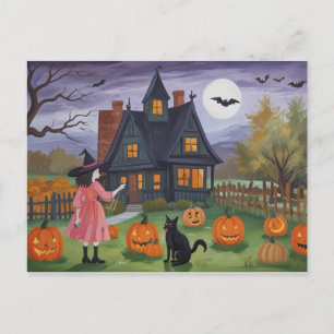 Halloween Haunted House Witch Briefkaart