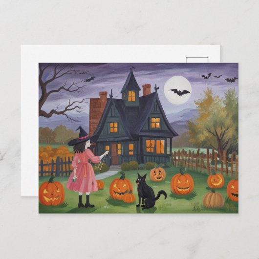 Halloween Haunted House Witch Briefkaart (Voorkant / Achterkant)