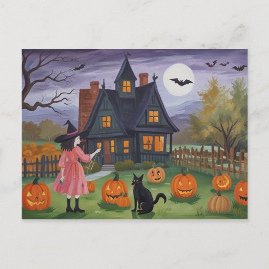 Halloween Haunted House Witch Briefkaart (Voorkant)
