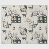 Halloween Haunted House Wrapping Paper Cadeaupapier (Vlak)