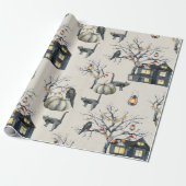 Halloween Haunted House Wrapping Paper Cadeaupapier (Uitgerold)