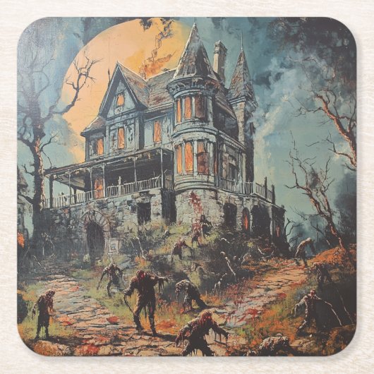 Halloween  Haunted House Zombie Kartonnen Onderzetters (Voorkant)