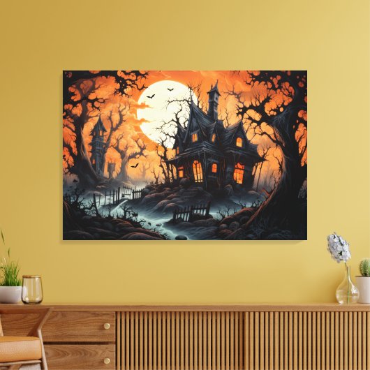 Halloween Haunted Manor bij Amber Dusk Canvas Afdruk (Insitu (Woonkamer))