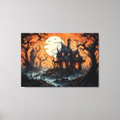 Halloween Haunted Manor bij Amber Dusk Canvas Afdruk (Voorkant)