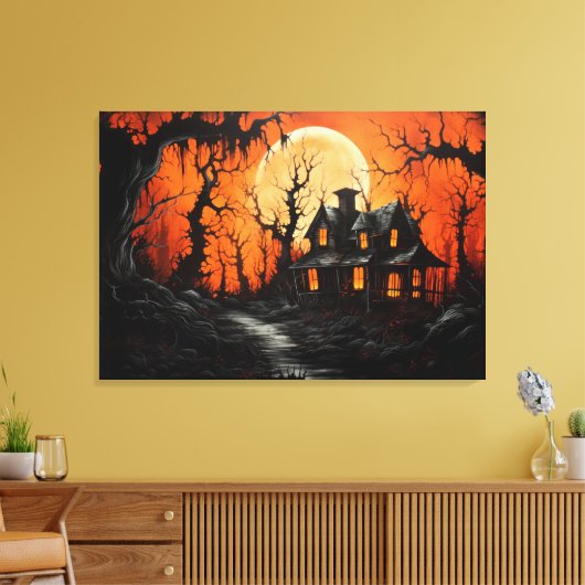 Halloween Haunted Manor bij Amber Dusk Canvas Afdruk (Insitu (Woonkamer))