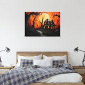 Halloween Haunted Manor bij Amber Dusk Canvas Afdruk (Insitu (Slaapkamer))