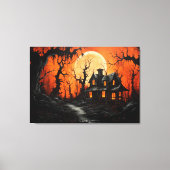 Halloween Haunted Manor bij Amber Dusk Canvas Afdruk (Voorkant)